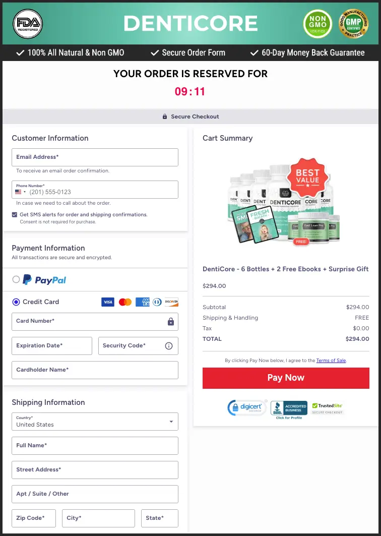 DentiCore Official Website Secure Order Page